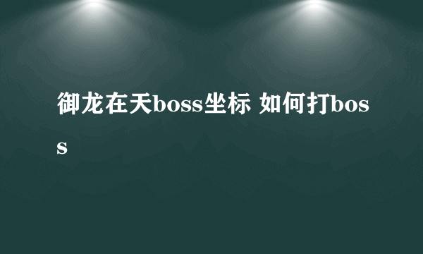 御龙在天boss坐标 如何打boss