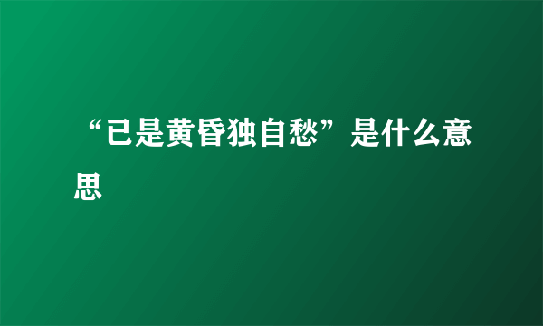 “已是黄昏独自愁”是什么意思