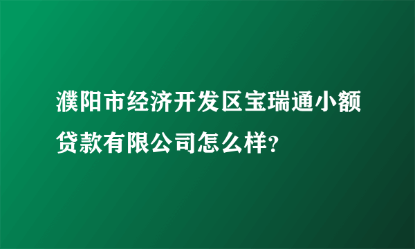 濮阳市经济开发区宝瑞通小额贷款有限公司怎么样？