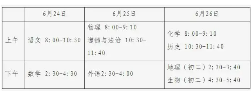 北京中考时间2022具体时间科目安排