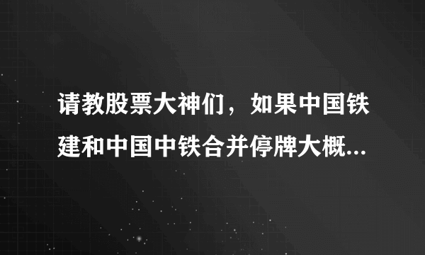 请教股票大神们，如果中国铁建和中国中铁合并停牌大概需要多久?对我们来说是好消息吗?新手求赐教!