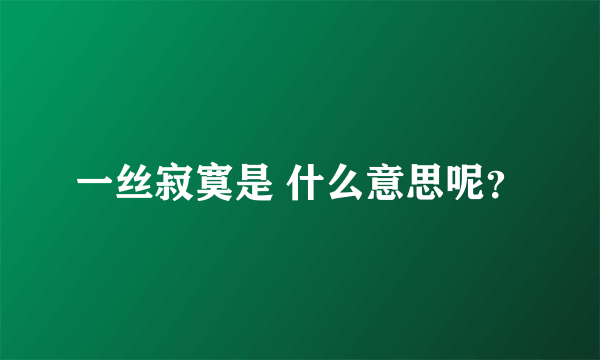 一丝寂寞是 什么意思呢？