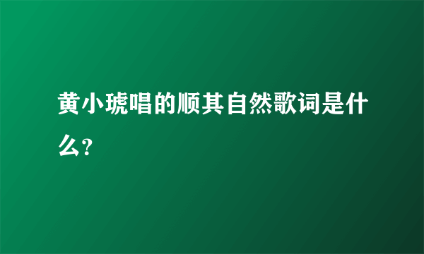 黄小琥唱的顺其自然歌词是什么？