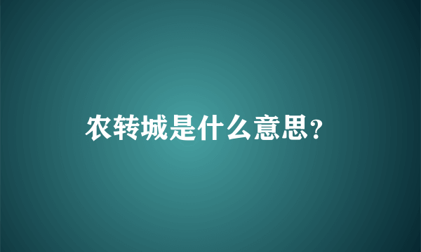 农转城是什么意思？