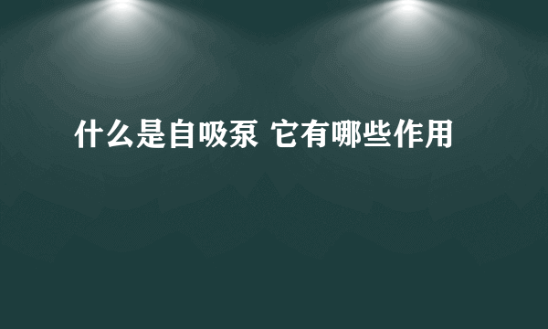 什么是自吸泵 它有哪些作用