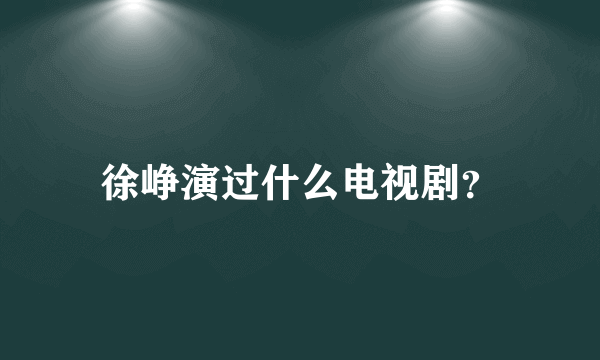 徐峥演过什么电视剧？