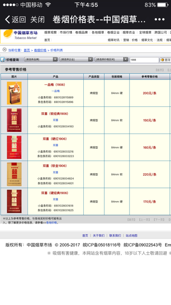 红双喜1906百年经典多少钱一包