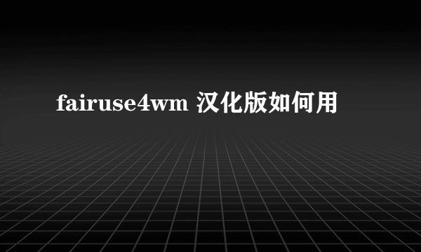 fairuse4wm 汉化版如何用