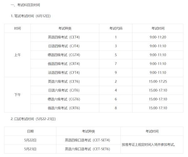 大学四六级考试时间