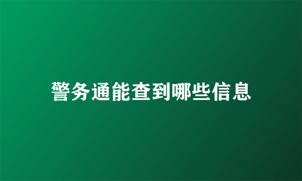 警务通能查到哪些信息