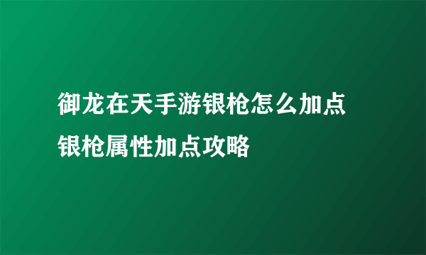 御龙在天手游银枪怎么加点 银枪属性加点攻略