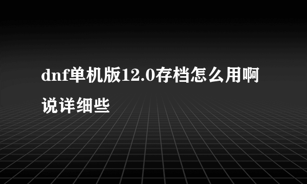 dnf单机版12.0存档怎么用啊 说详细些