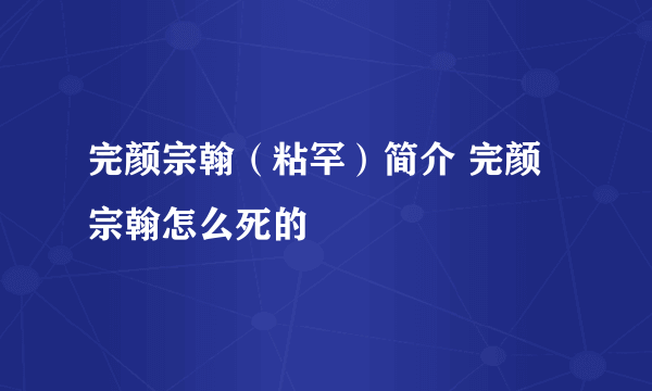 完颜宗翰（粘罕）简介 完颜宗翰怎么死的