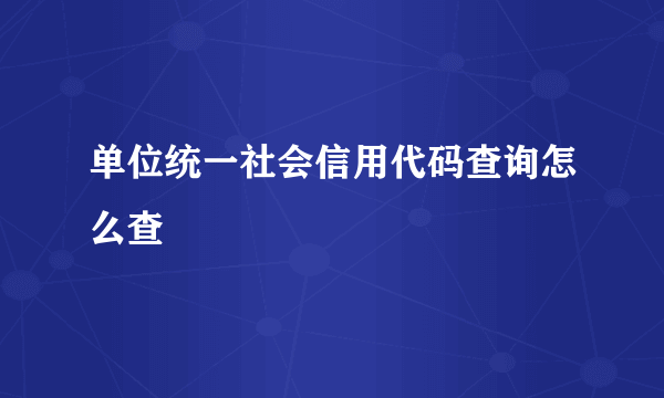 单位统一社会信用代码查询怎么查