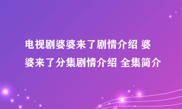 电视剧婆婆来了剧情介绍 婆婆来了分集剧情介绍 全集简介