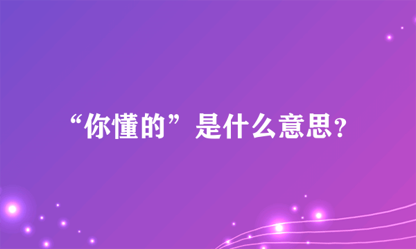 “你懂的”是什么意思？