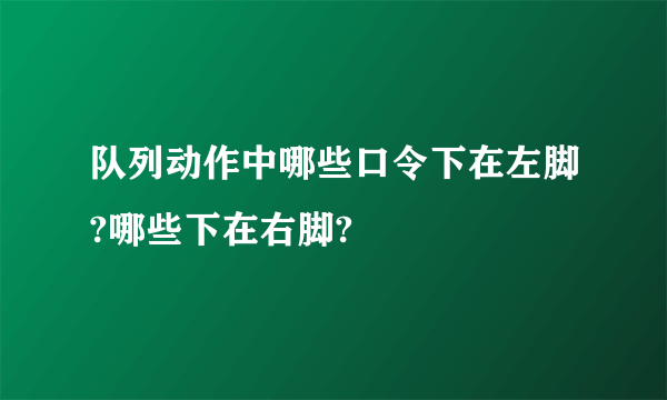 队列动作中哪些口令下在左脚?哪些下在右脚?