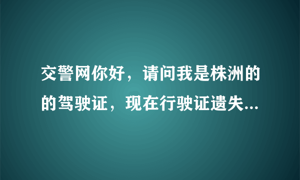 交警网你好，请问我是株洲的的驾驶证，现在行驶证遗失，可是牌照是娄底的，这怎么补行驶证，谢谢？