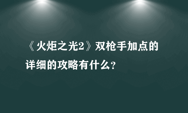 《火炬之光2》双枪手加点的详细的攻略有什么？