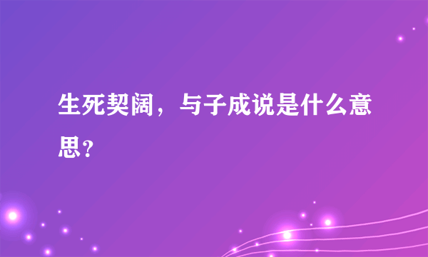 生死契阔，与子成说是什么意思？