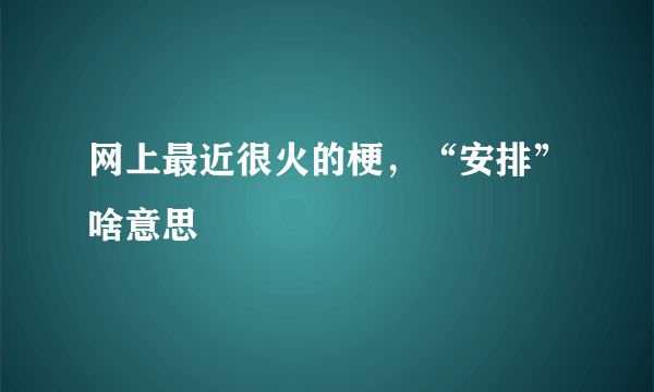 网上最近很火的梗，“安排”啥意思