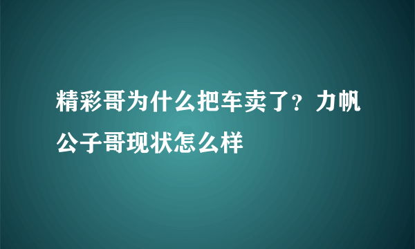 精彩哥为什么把车卖了？力帆公子哥现状怎么样