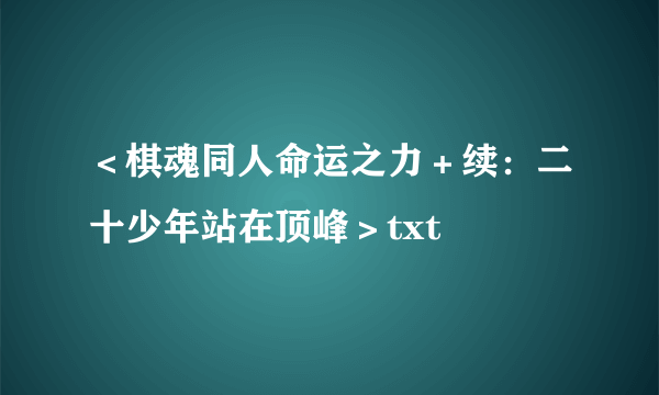 ＜棋魂同人命运之力＋续：二十少年站在顶峰＞txt