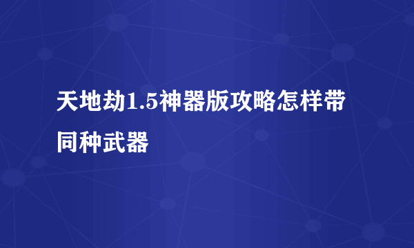 天地劫1.5神器版攻略怎样带同种武器