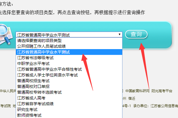 如何查询小高考成绩 在WWW.JSEEA.CN网址上面然后点击哪个？