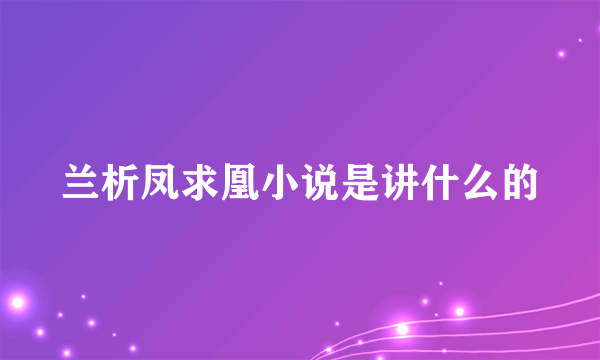 兰析凤求凰小说是讲什么的