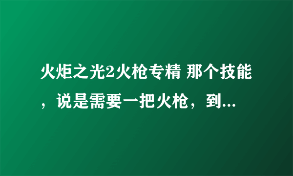 火炬之光2火枪专精 那个技能，说是需要一把火枪，到底什么事火枪。说的是武器的名字 还是武器的类型