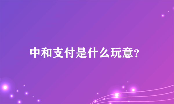 中和支付是什么玩意？