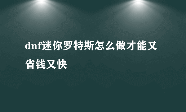 dnf迷你罗特斯怎么做才能又省钱又快