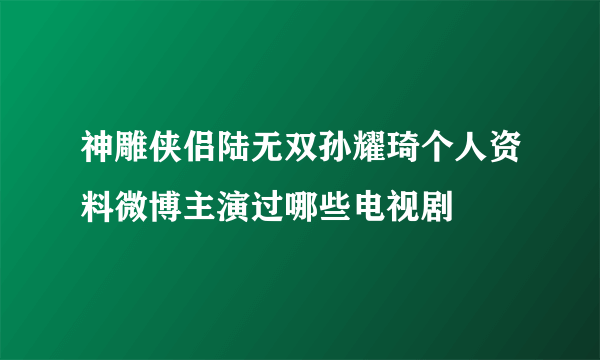 神雕侠侣陆无双孙耀琦个人资料微博主演过哪些电视剧