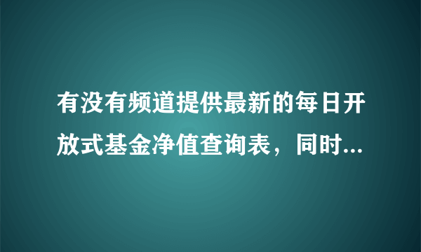 有没有频道提供最新的每日开放式基金净值查询表，同时提供及时、全面的基金资讯以及净值查询。