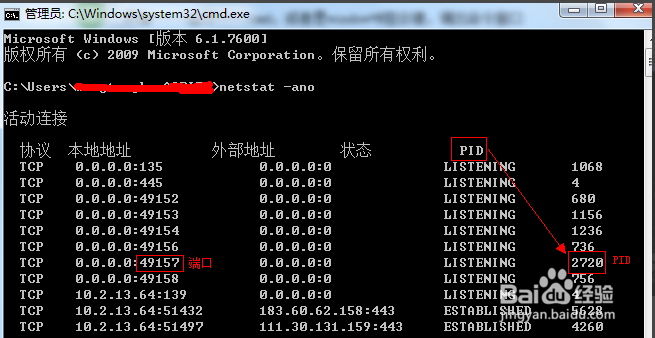 如何查看某个端口被谁占用