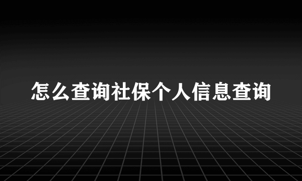 怎么查询社保个人信息查询