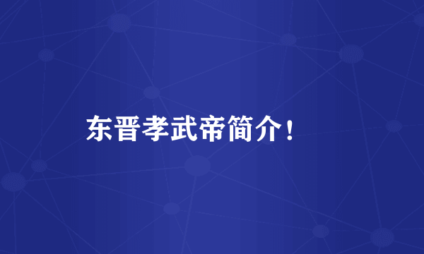 东晋孝武帝简介！😞