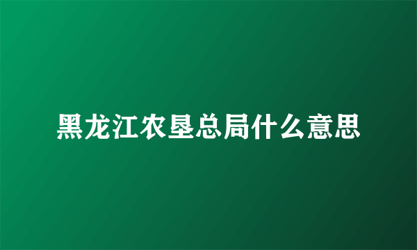 黑龙江农垦总局什么意思