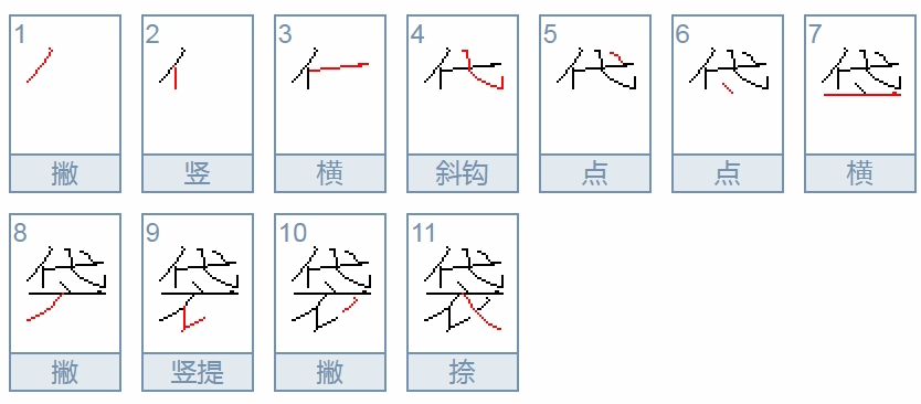 袋的笔顺笔画顺序