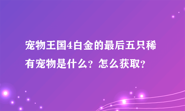 宠物王国4白金的最后五只稀有宠物是什么？怎么获取？