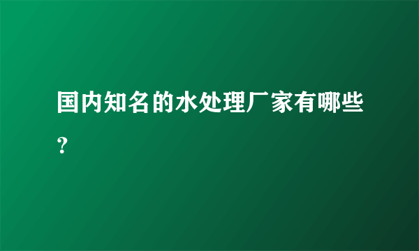 国内知名的水处理厂家有哪些？