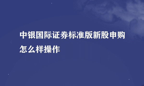 中银国际证券标准版新股申购怎么样操作