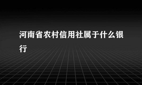 河南省农村信用社属于什么银行