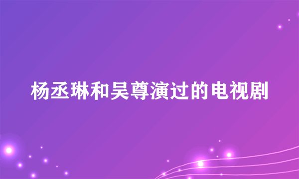 杨丞琳和吴尊演过的电视剧