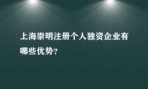 上海崇明注册个人独资企业有哪些优势？