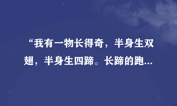 “我有一物长得奇，半身生双翅，半身生四蹄。长蹄的跑不快，长翅的飞不起。”的谜底是什么？