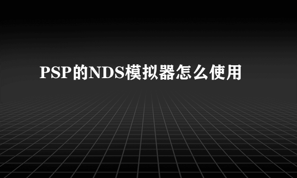 PSP的NDS模拟器怎么使用