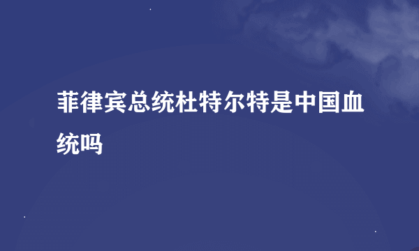 菲律宾总统杜特尔特是中国血统吗