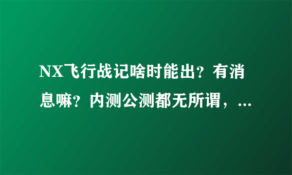 NX飞行战记啥时能出？有消息嘛？内测公测都无所谓，能玩就行，都2年多了没有消息。大神们帮帮忙